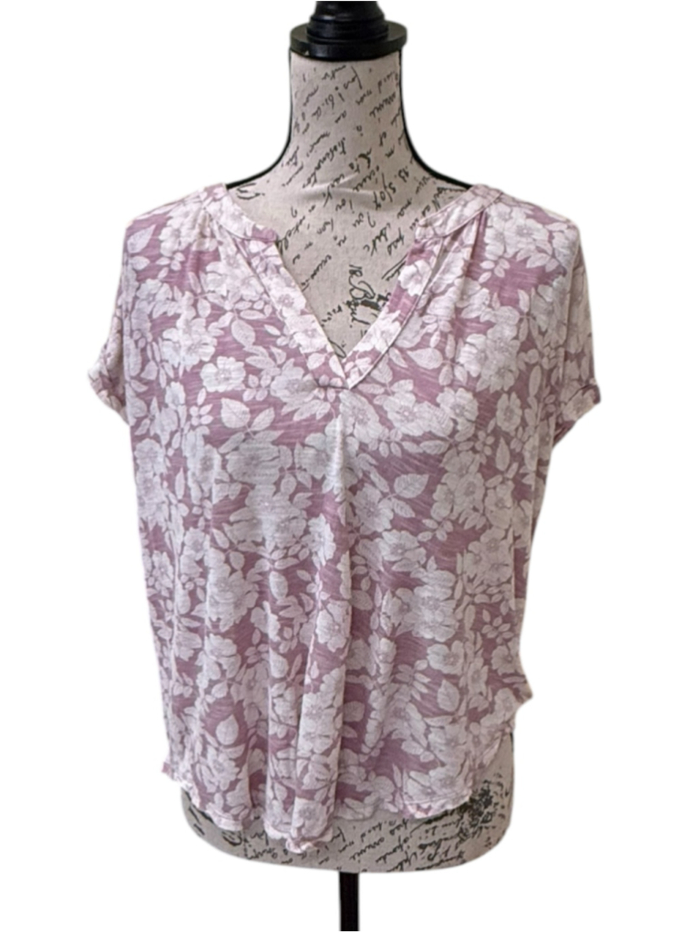 Women's Lucky Brand Floral Short Sleeve Tee, Size S, Pink and White